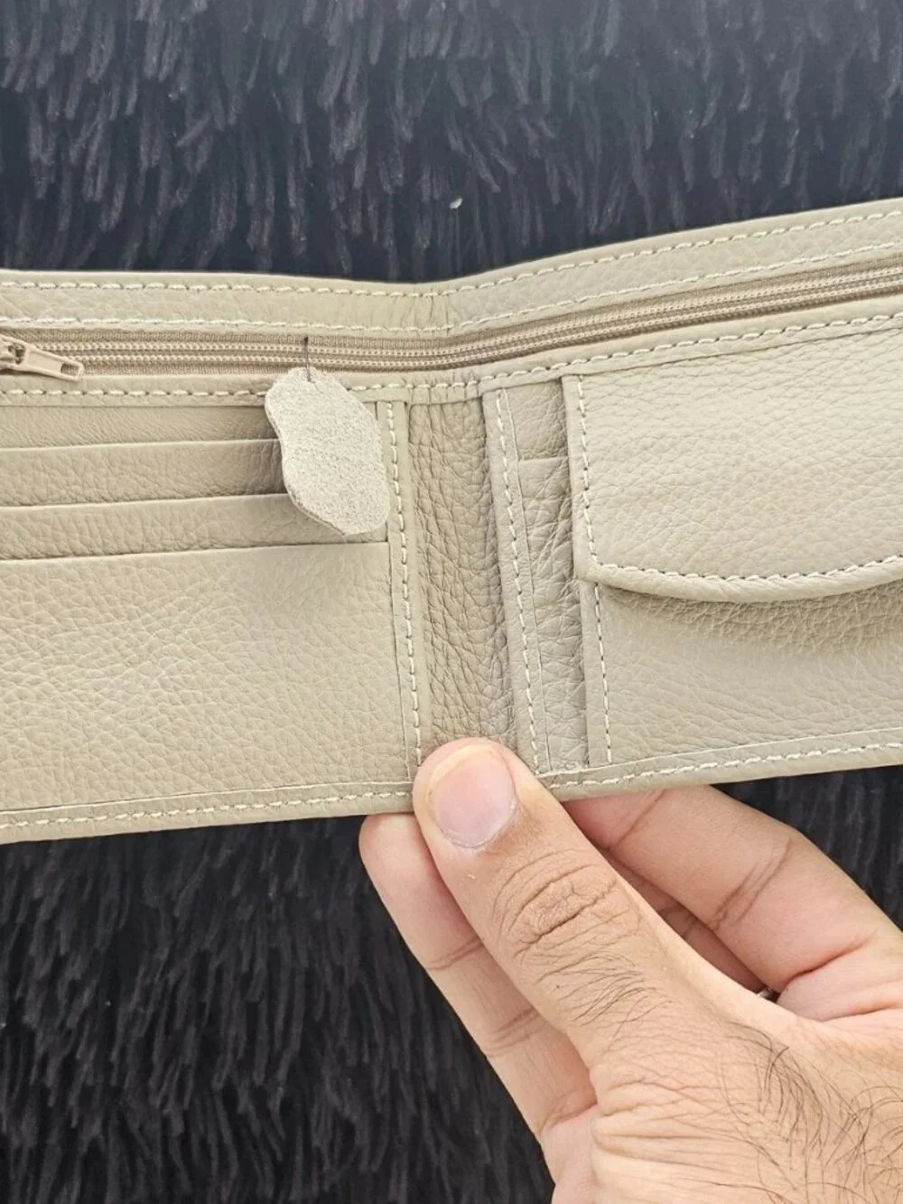Handmade Billfold Wallet Beige Genuine Leather Bifold Card Holder Purse New